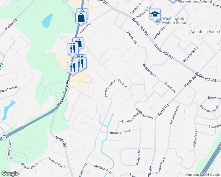 map of restaurants, bars, coffee shops, grocery stores, and more near 13276 Shady Green Drive in St. Louis