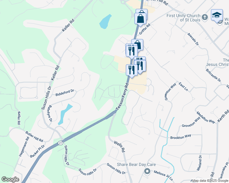map of restaurants, bars, coffee shops, grocery stores, and more near 5542 Terrace View Court in St. Louis
