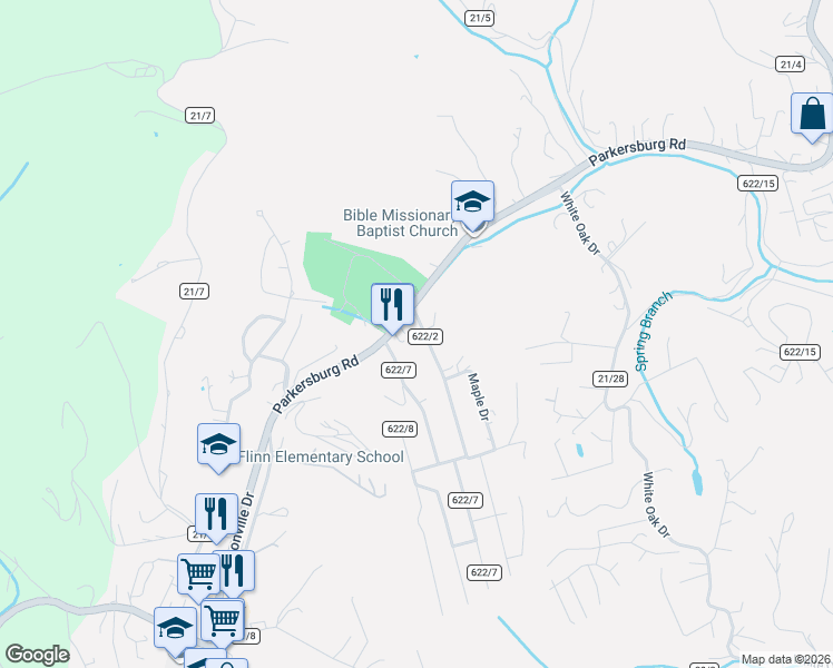 map of restaurants, bars, coffee shops, grocery stores, and more near 1912-1916 County Route 622/2 in Sissonville