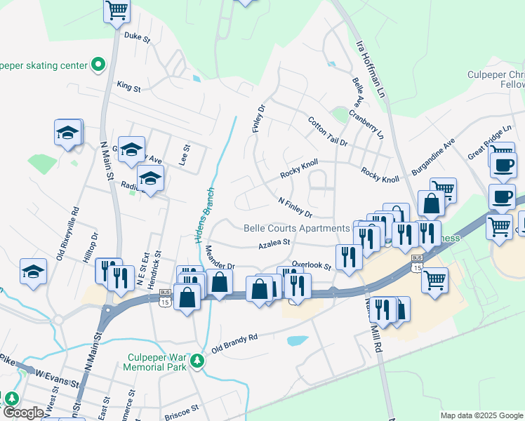 map of restaurants, bars, coffee shops, grocery stores, and more near 668 Rocky Knoll Arch in Culpeper