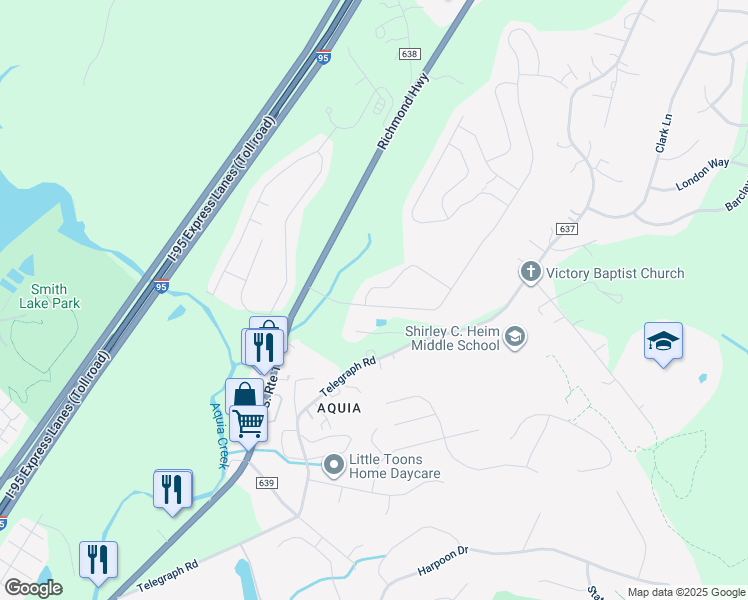 map of restaurants, bars, coffee shops, grocery stores, and more near 41 Acadia Street in Stafford