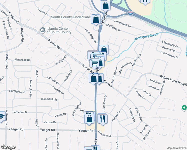map of restaurants, bars, coffee shops, grocery stores, and more near 4328 Telegraph Road in St. Louis