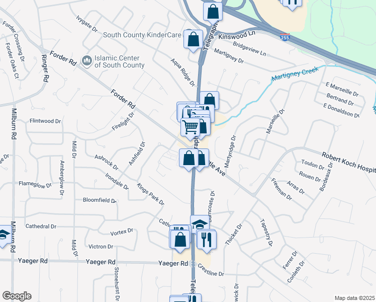 map of restaurants, bars, coffee shops, grocery stores, and more near 4328 Telegraph Road in St. Louis