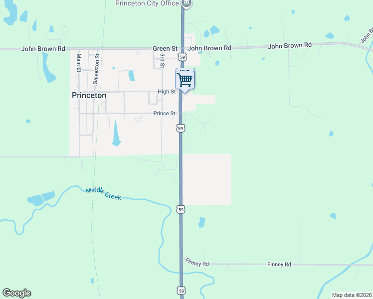 map of restaurants, bars, coffee shops, grocery stores, and more near 1401 U.S. 59 in Princeton