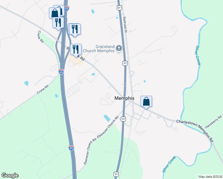 map of restaurants, bars, coffee shops, grocery stores, and more near 13210 Memphis-Blue Lick Road in Memphis