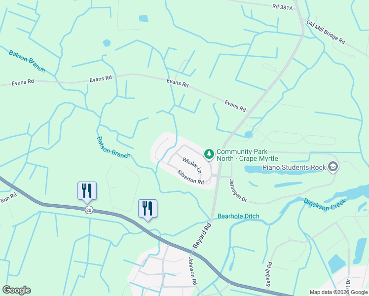 map of restaurants, bars, coffee shops, grocery stores, and more near 36105 Blackfin Drive in Frankford