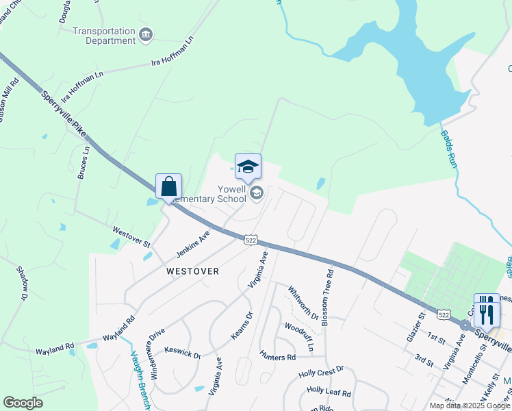 map of restaurants, bars, coffee shops, grocery stores, and more near 701 Yowell Drive in Culpeper