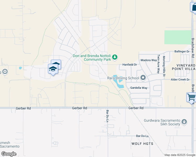 map of restaurants, bars, coffee shops, grocery stores, and more near 9379 Leopard Lily Court in Sacramento