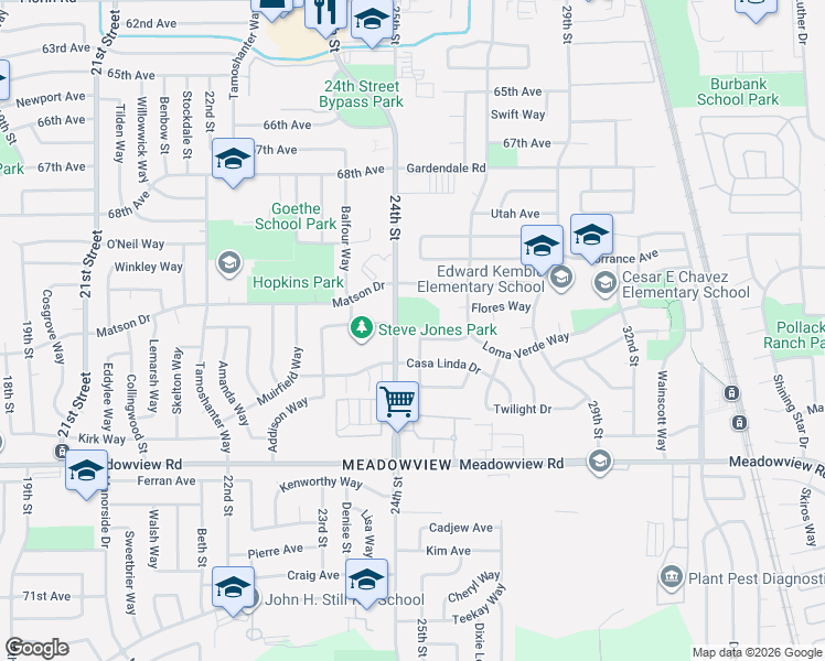 map of restaurants, bars, coffee shops, grocery stores, and more near 2511 Ferndale Avenue in Sacramento