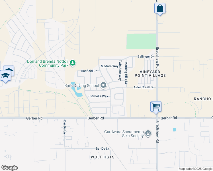 map of restaurants, bars, coffee shops, grocery stores, and more near 7490 Diamond Ranch Drive in Sacramento
