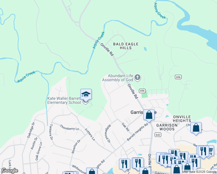 map of restaurants, bars, coffee shops, grocery stores, and more near 275 Onville Road in Stafford