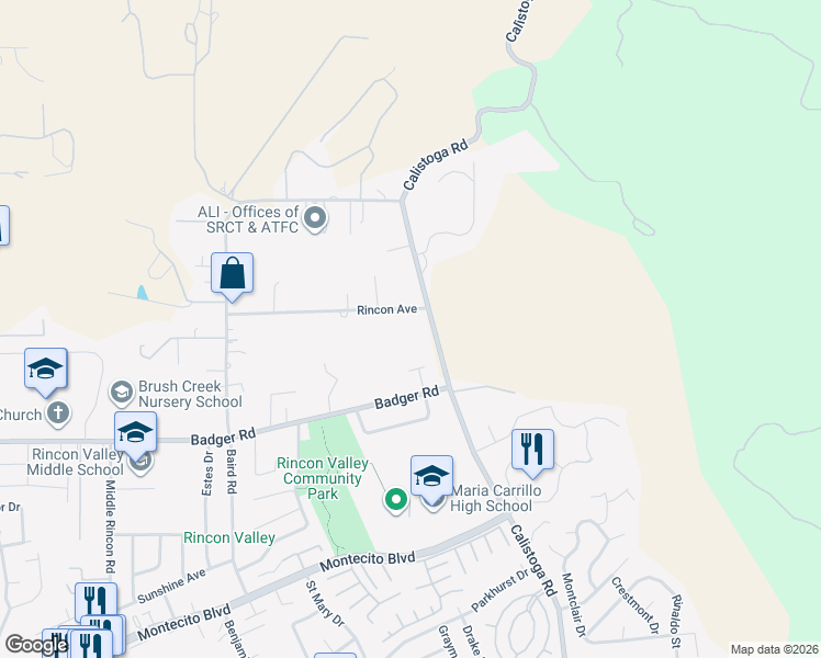 map of restaurants, bars, coffee shops, grocery stores, and more near 5084 Rincon Avenue in Santa Rosa