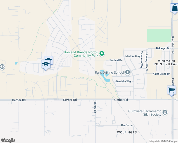 map of restaurants, bars, coffee shops, grocery stores, and more near 9379 Leopard Lily Court in Sacramento