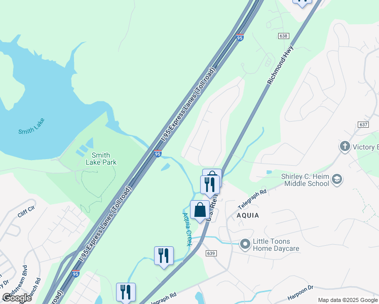 map of restaurants, bars, coffee shops, grocery stores, and more near 1209 Kings Crest Drive in Stafford