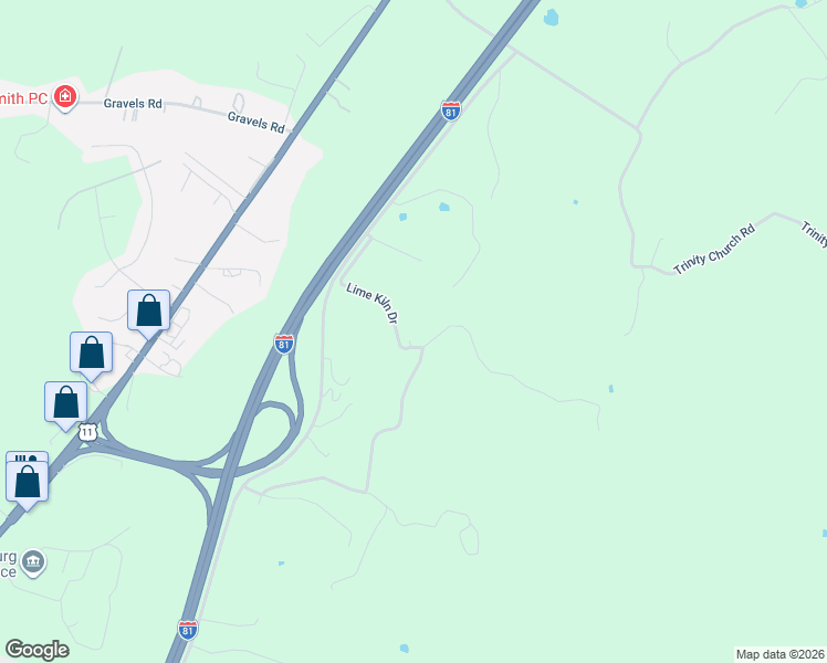 map of restaurants, bars, coffee shops, grocery stores, and more near Lime Kiln Drive in Harrisonburg