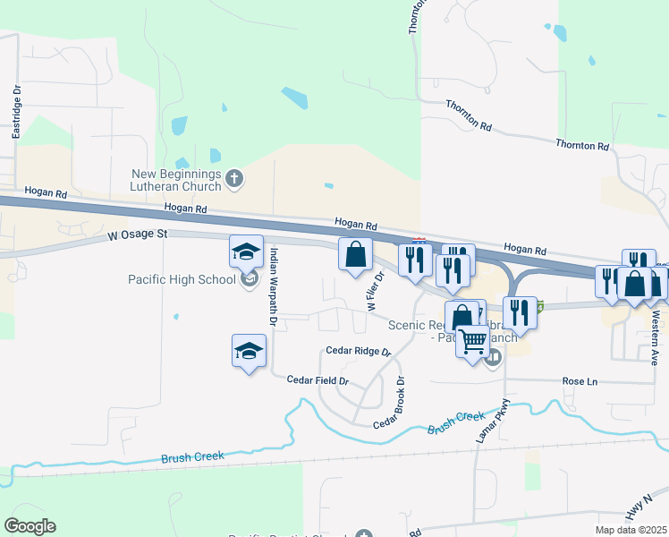 map of restaurants, bars, coffee shops, grocery stores, and more near 2700 West Osage Street in Pacific