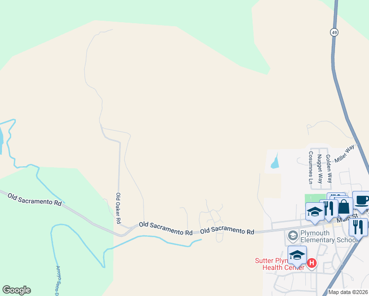 map of restaurants, bars, coffee shops, grocery stores, and more near 8825 Old Sacramento Road in Plymouth