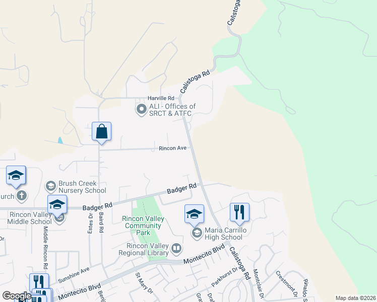 map of restaurants, bars, coffee shops, grocery stores, and more near 1300 Calistoga Road in Santa Rosa