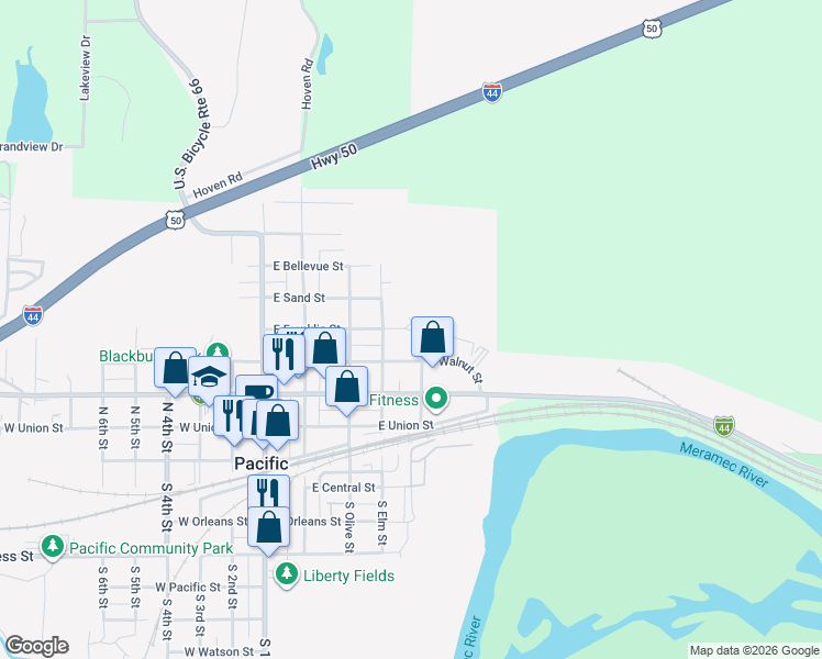 map of restaurants, bars, coffee shops, grocery stores, and more near 501 Route 66 Business Parkway in Pacific