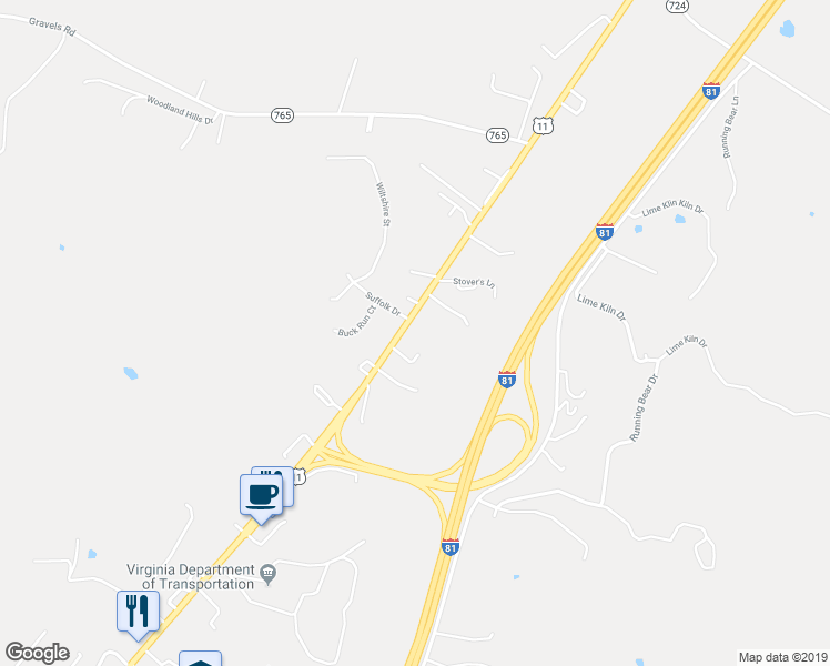 map of restaurants, bars, coffee shops, grocery stores, and more near 4124 North Valley Pike in Harrisonburg