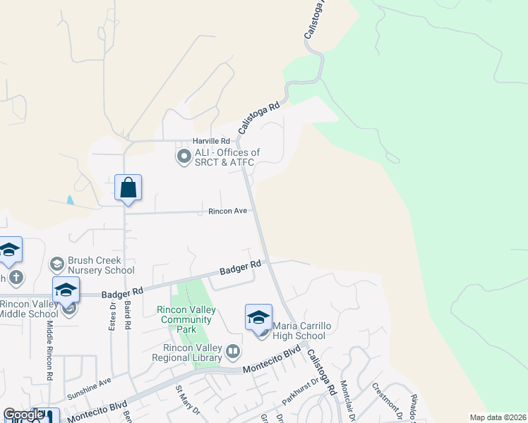 map of restaurants, bars, coffee shops, grocery stores, and more near 1300 Calistoga Road in Santa Rosa