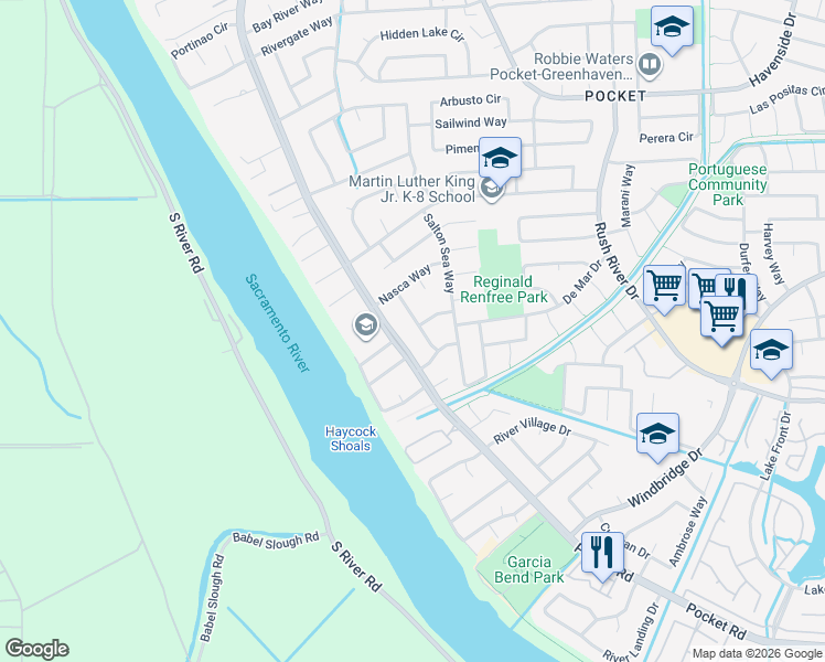map of restaurants, bars, coffee shops, grocery stores, and more near 7454 Griggs Way in Sacramento