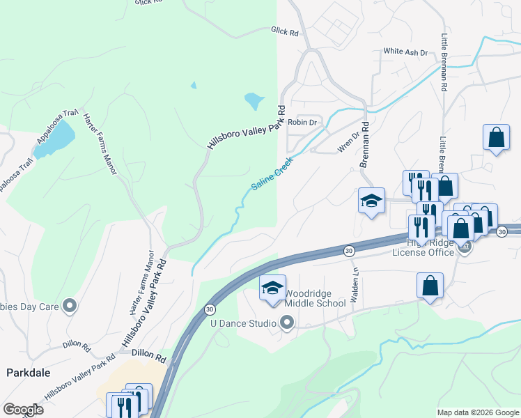 map of restaurants, bars, coffee shops, grocery stores, and more near 4449 Raven Point in High Ridge