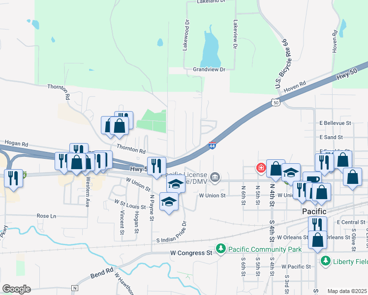 map of restaurants, bars, coffee shops, grocery stores, and more near 528 Pacific Estates Drive in Pacific