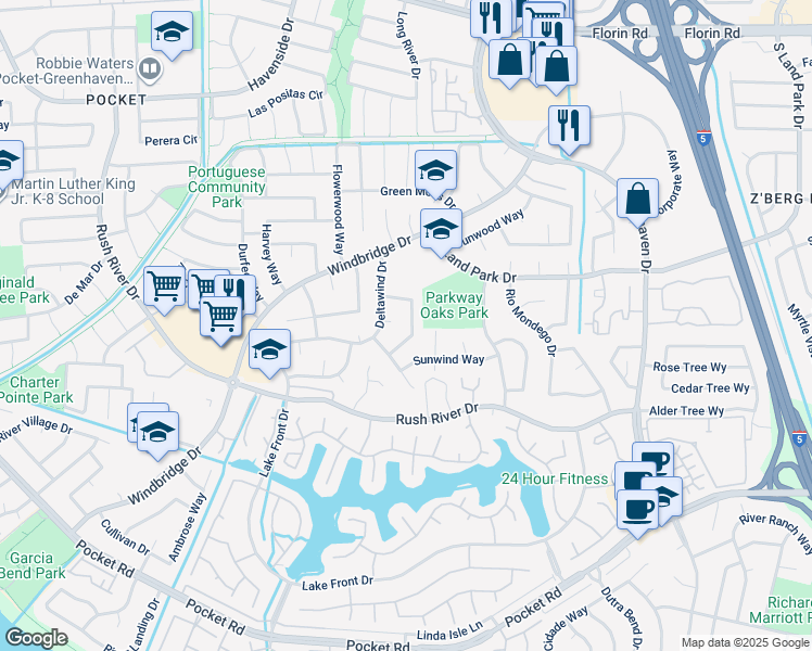 map of restaurants, bars, coffee shops, grocery stores, and more near 862 Gulfwind Way in Sacramento