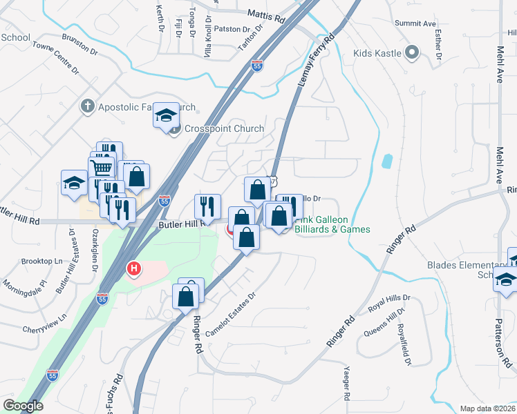 map of restaurants, bars, coffee shops, grocery stores, and more near 5017 Lemay Ferry Road in St. Louis