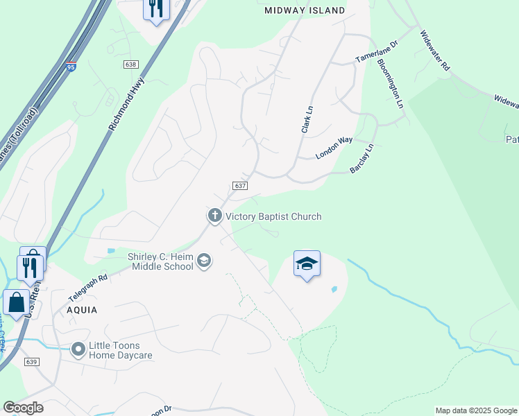 map of restaurants, bars, coffee shops, grocery stores, and more near 404 Telegraph Road in Stafford
