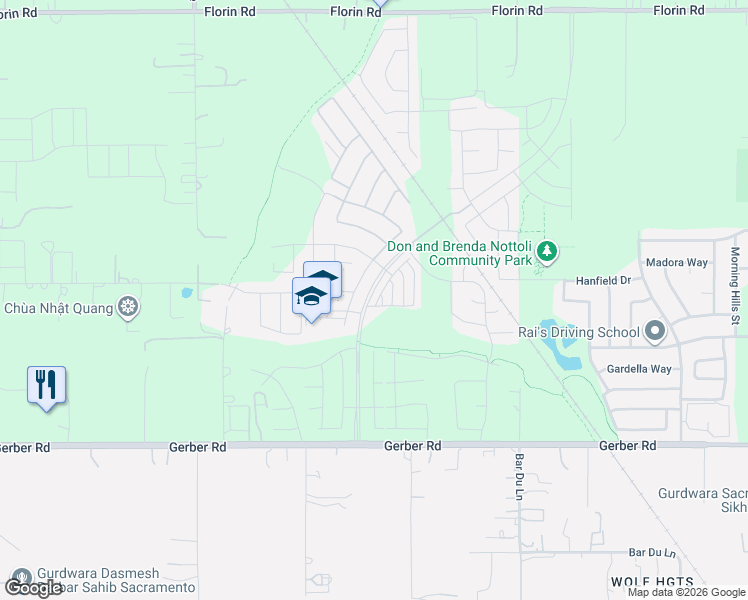 map of restaurants, bars, coffee shops, grocery stores, and more near 9278 Havasu Lake Alley in Sacramento