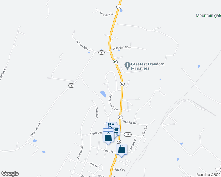 map of restaurants, bars, coffee shops, grocery stores, and more near 2110 Lake Terrace Drive in Harrisonburg