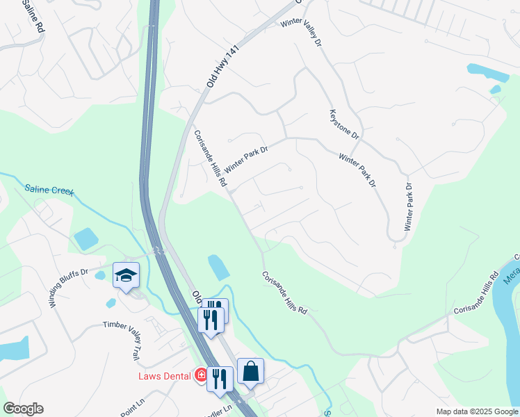 map of restaurants, bars, coffee shops, grocery stores, and more near 385 Corisande Hills Road in Fenton