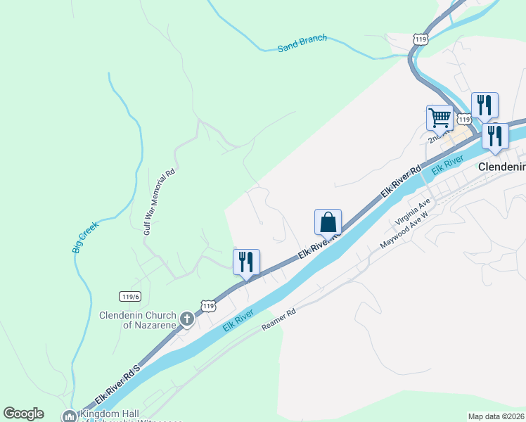 map of restaurants, bars, coffee shops, grocery stores, and more near 6 Barberry Lane in Clendenin