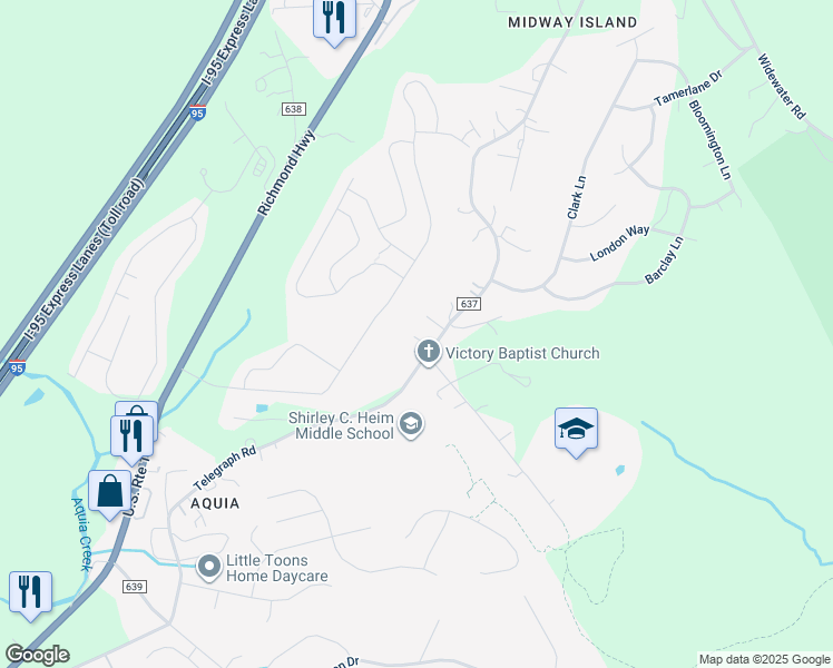 map of restaurants, bars, coffee shops, grocery stores, and more near 371 Telegraph Road in Stafford