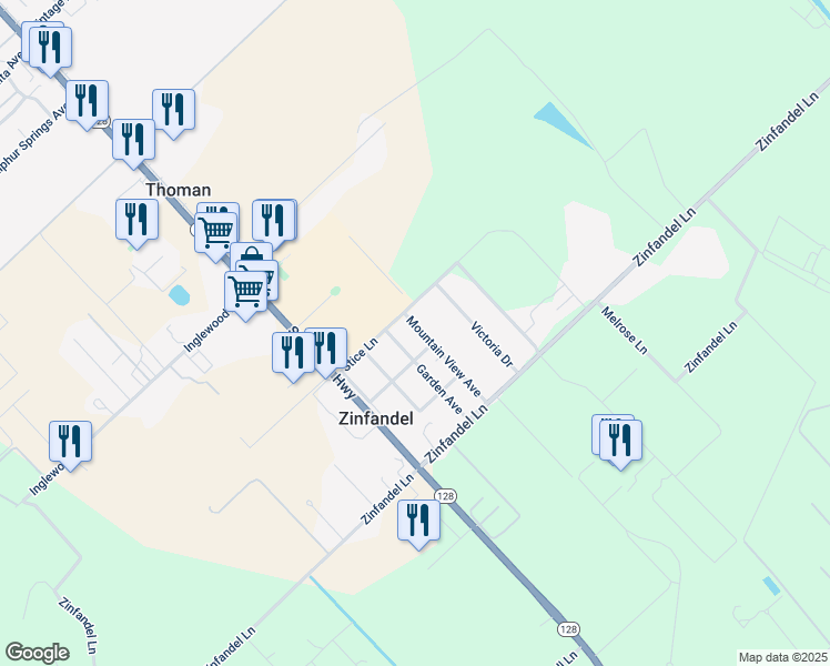 map of restaurants, bars, coffee shops, grocery stores, and more near 1170 Mountain View Avenue in St. Helena