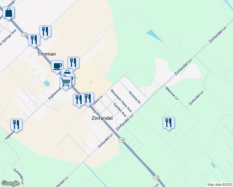 map of restaurants, bars, coffee shops, grocery stores, and more near 1170 Mountain View Avenue in St. Helena