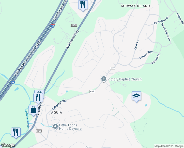 map of restaurants, bars, coffee shops, grocery stores, and more near 110 Olympic Drive in Stafford