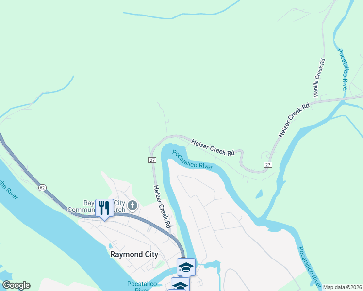 map of restaurants, bars, coffee shops, grocery stores, and more near 46 Midway Road in Poca