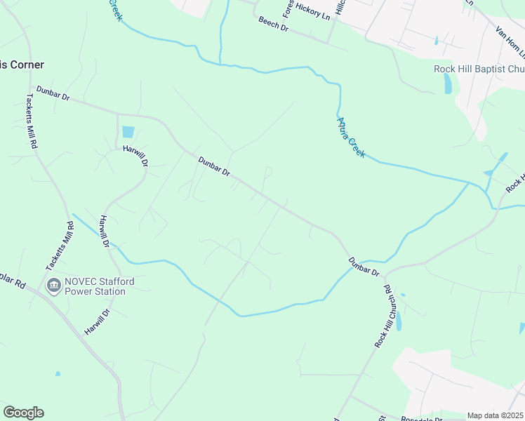 map of restaurants, bars, coffee shops, grocery stores, and more near 119 Dunbar Drive in Stafford