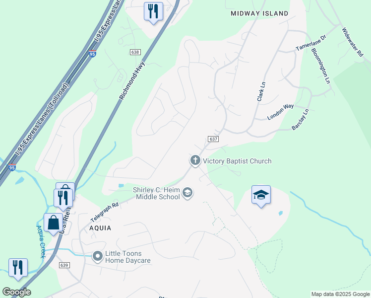 map of restaurants, bars, coffee shops, grocery stores, and more near 371 Telegraph Road in Stafford