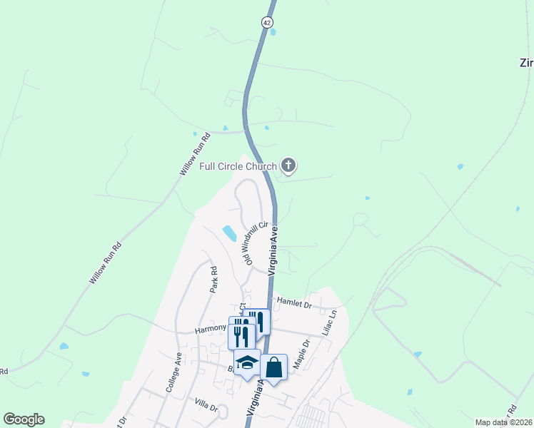map of restaurants, bars, coffee shops, grocery stores, and more near 2272 Lake Terrace Drive in Harrisonburg