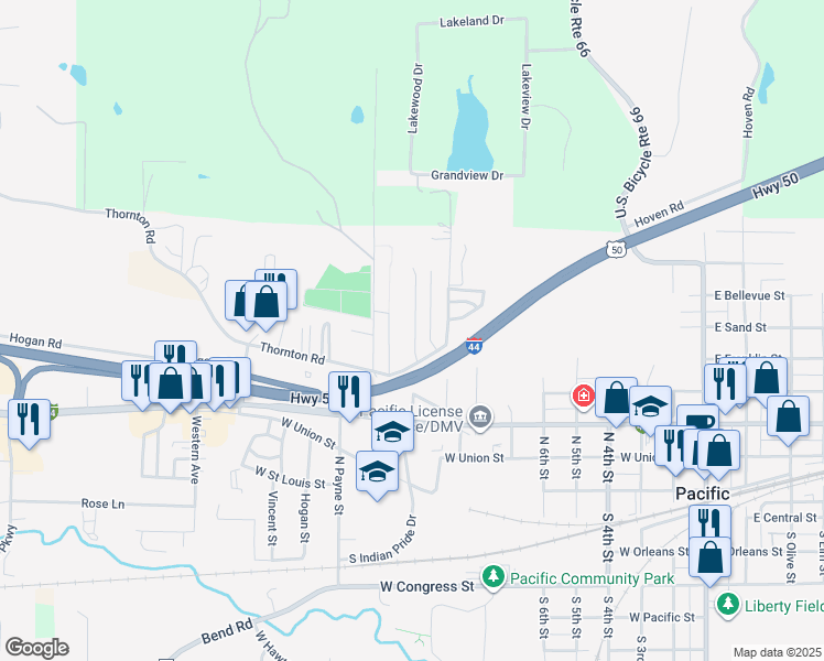 map of restaurants, bars, coffee shops, grocery stores, and more near 528 Pacific Estates Drive in Pacific