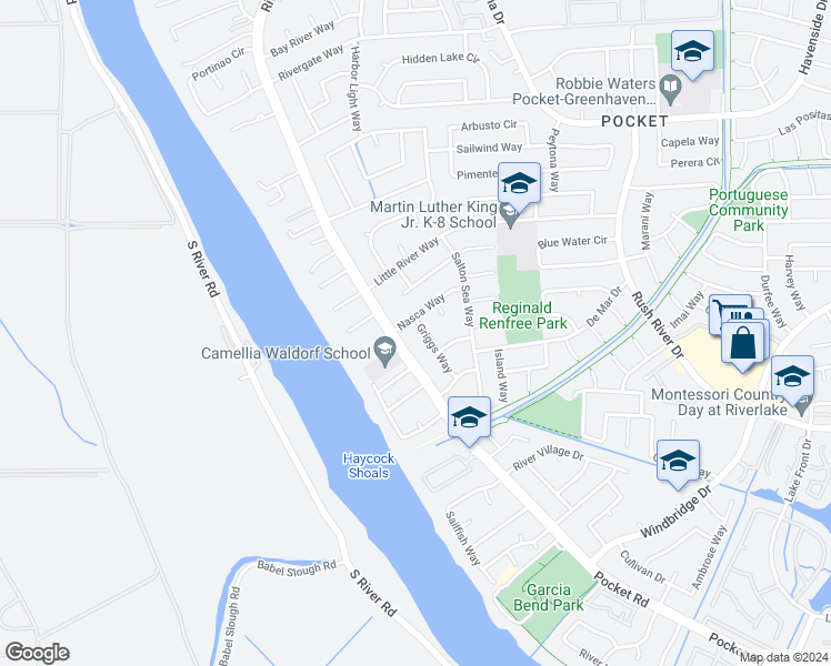 map of restaurants, bars, coffee shops, grocery stores, and more near 7454 Griggs Way in Sacramento