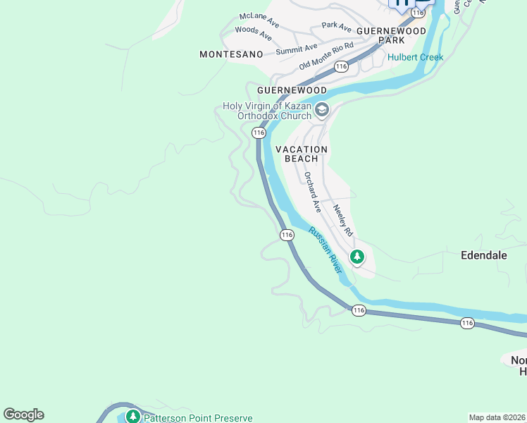map of restaurants, bars, coffee shops, grocery stores, and more near 17914 Old Monte Rio Road in Guerneville