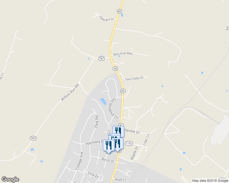 map of restaurants, bars, coffee shops, grocery stores, and more near 2272 Lake Terrace Drive in Harrisonburg