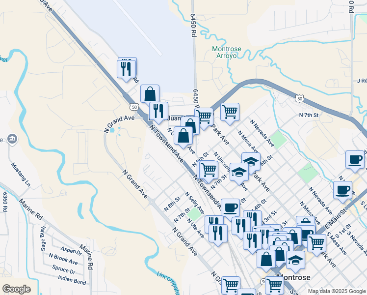 map of restaurants, bars, coffee shops, grocery stores, and more near 1029 North Cascade Avenue in Montrose