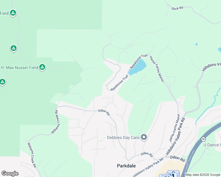 map of restaurants, bars, coffee shops, grocery stores, and more near 2226 Appaloosa Trail in High Ridge