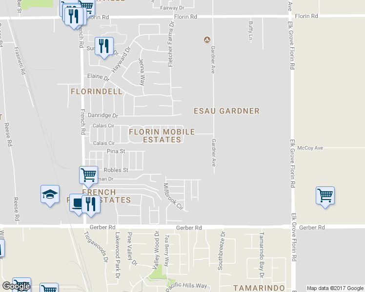 map of restaurants, bars, coffee shops, grocery stores, and more near 8638 Beauxart Circle in Sacramento